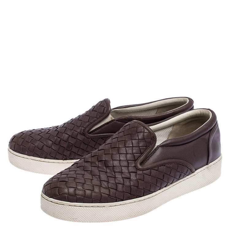 Pre Owned Bottega Veneta Dark Lilac Intreciatto Leather Dodger Slip On Sneakers Size 39.5