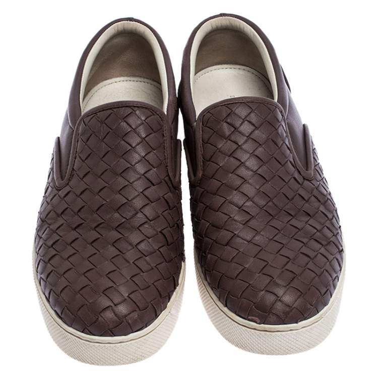 Pre Owned Bottega Veneta Dark Lilac Intreciatto Leather Dodger Slip On Sneakers Size 39.5