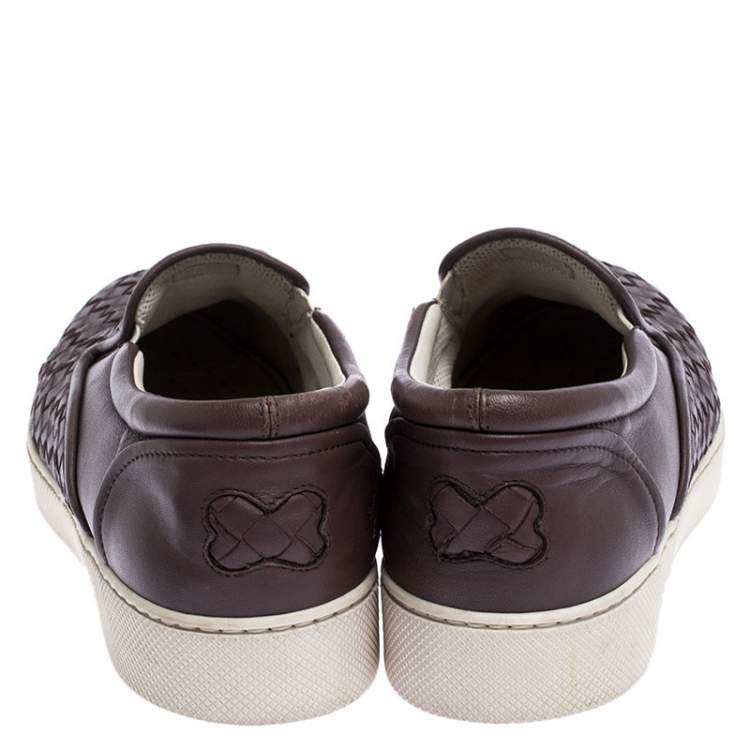 Pre Owned Bottega Veneta Dark Lilac Intreciatto Leather Dodger Slip On Sneakers Size 39.5