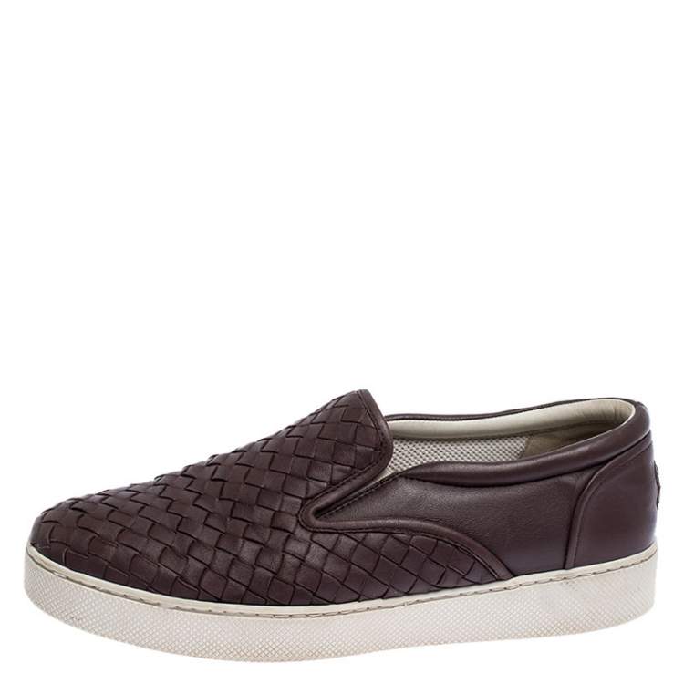 Pre Owned Bottega Veneta Dark Lilac Intreciatto Leather Dodger Slip On Sneakers Size 39.5