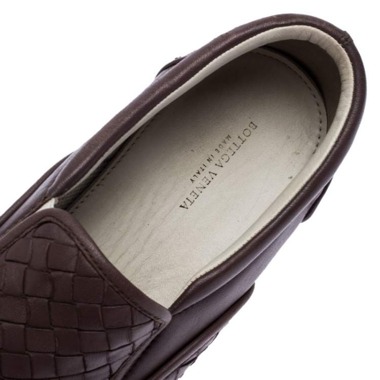 Pre Owned Bottega Veneta Dark Lilac Intreciatto Leather Dodger Slip On Sneakers Size 39.5