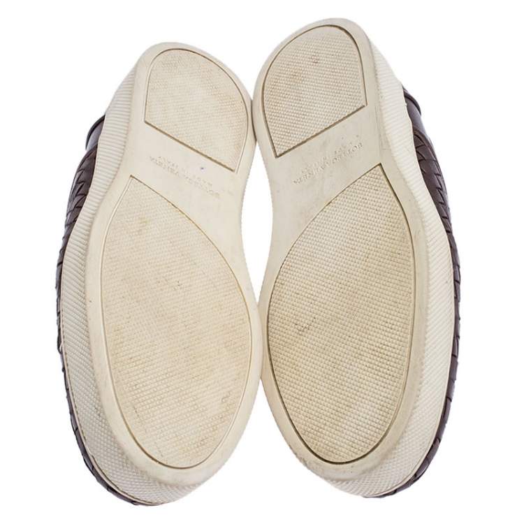 Pre Owned Bottega Veneta Dark Lilac Intreciatto Leather Dodger Slip On Sneakers Size 39.5