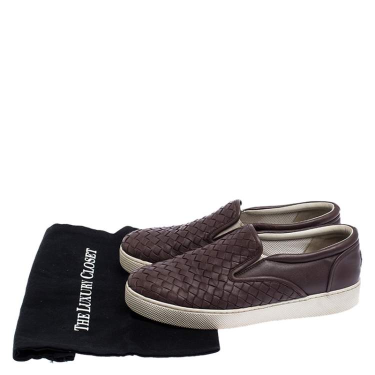 Pre Owned Bottega Veneta Dark Lilac Intreciatto Leather Dodger Slip On Sneakers Size 39.5