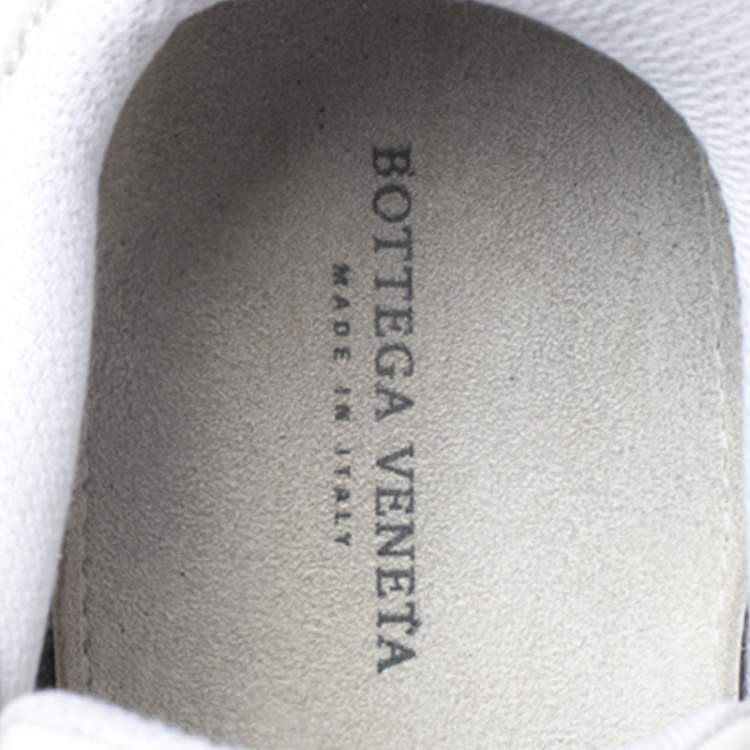 Pre Owned Bottega Veneta White Intrecciato Leather, Mesh and Suede Lace Up Sneakers Size 39.5