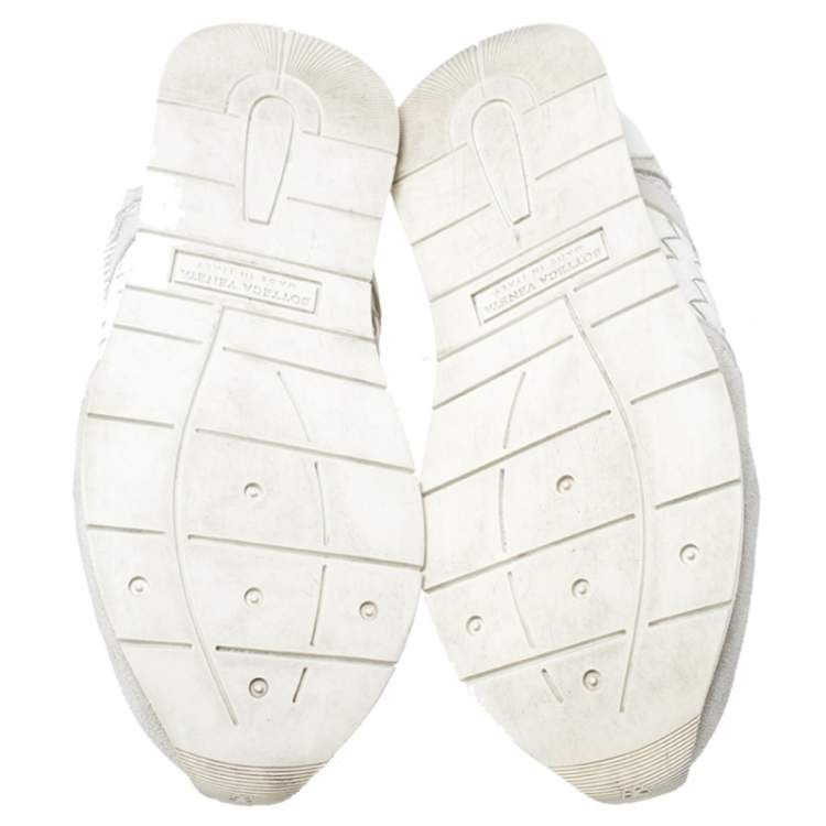 Pre Owned Bottega Veneta White Intrecciato Leather, Mesh and Suede Lace Up Sneakers Size 39.5