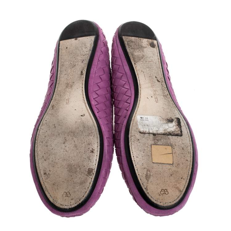 Pre Owned Bottega Veneta Purple Intrecciato Leather Ballet Flats Size 39