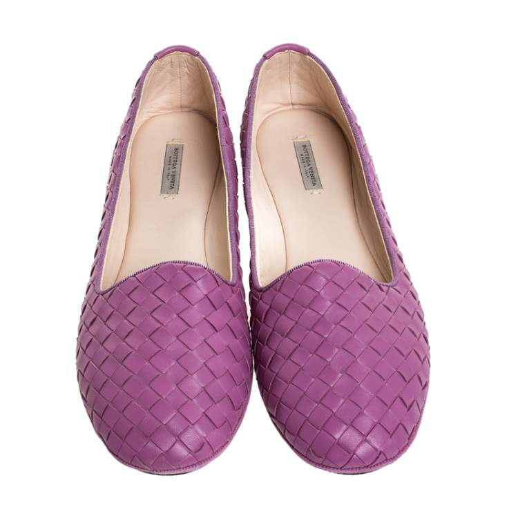 Pre Owned Bottega Veneta Purple Intrecciato Leather Ballet Flats Size 39