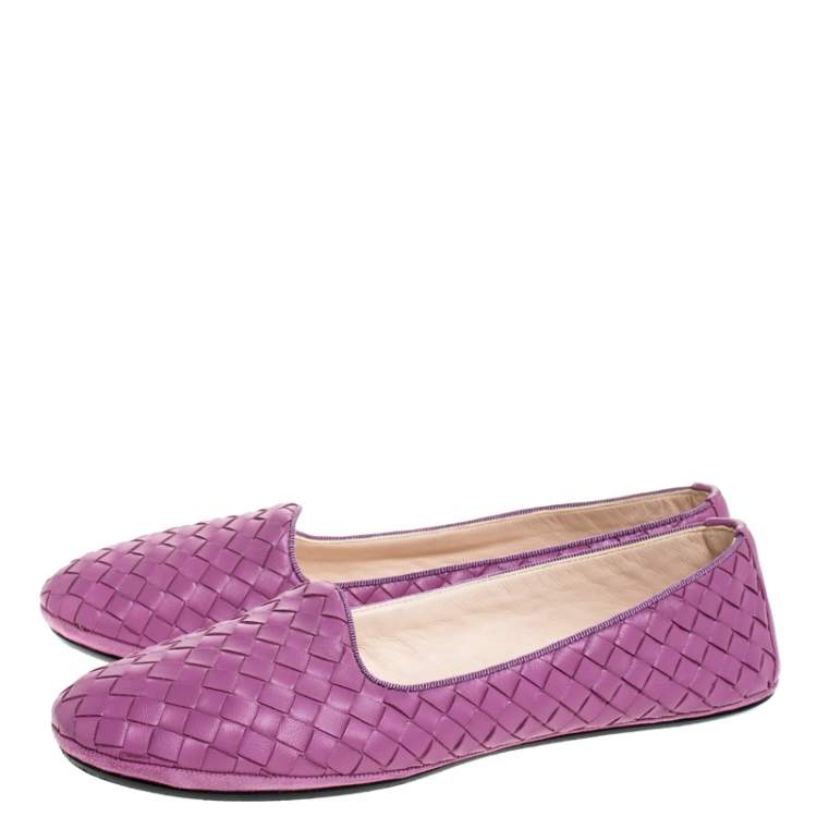 Pre Owned Bottega Veneta Purple Intrecciato Leather Ballet Flats Size 39