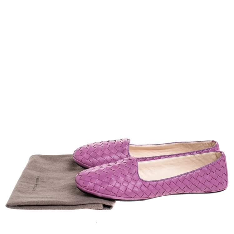Pre Owned Bottega Veneta Purple Intrecciato Leather Ballet Flats Size 39