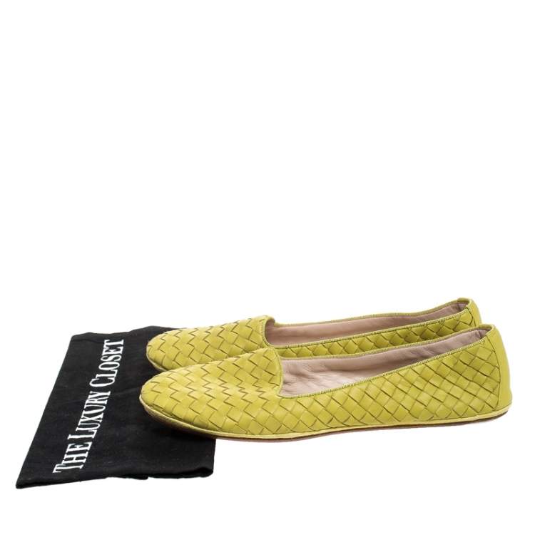 Pre Owned Bottega Veneta Yellow Intrecciato Leather Ballet Flats Size 40