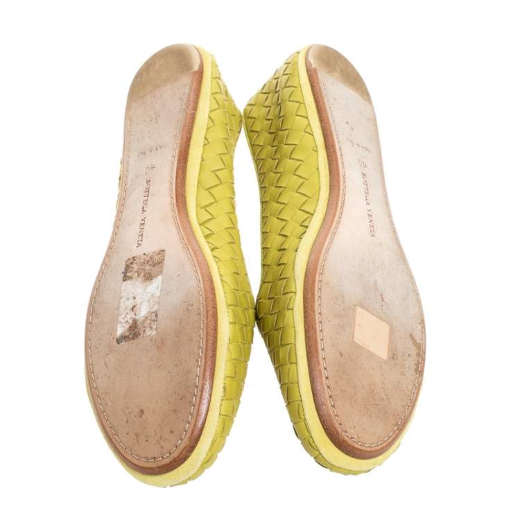 Pre Owned Bottega Veneta Yellow Intrecciato Leather Ballet Flats Size 40