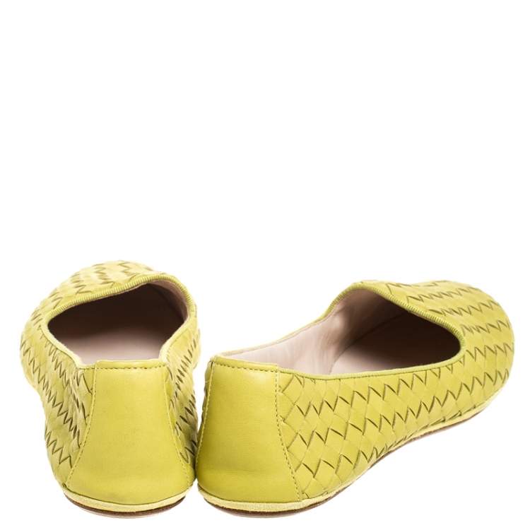 Pre Owned Bottega Veneta Yellow Intrecciato Leather Ballet Flats Size 40