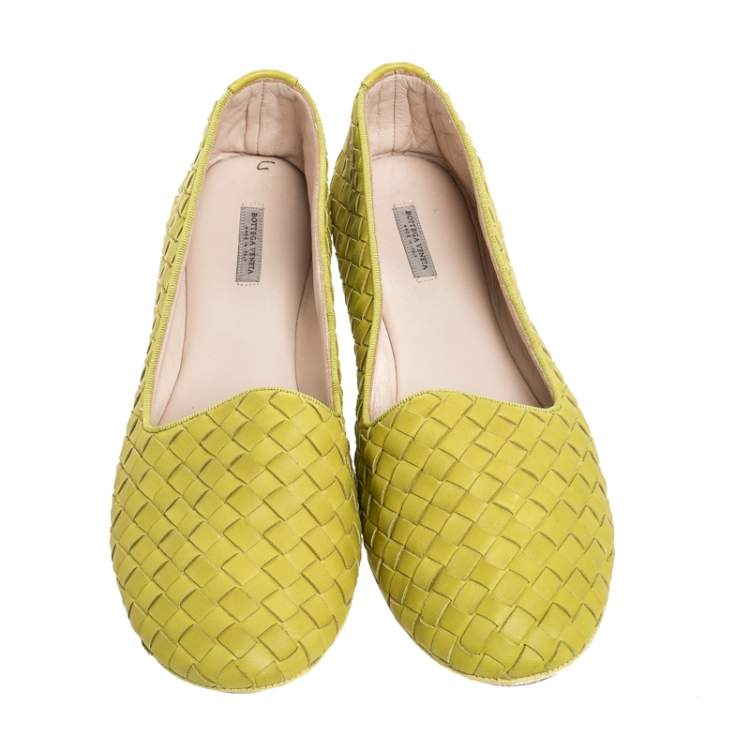 Pre Owned Bottega Veneta Yellow Intrecciato Leather Ballet Flats Size 40