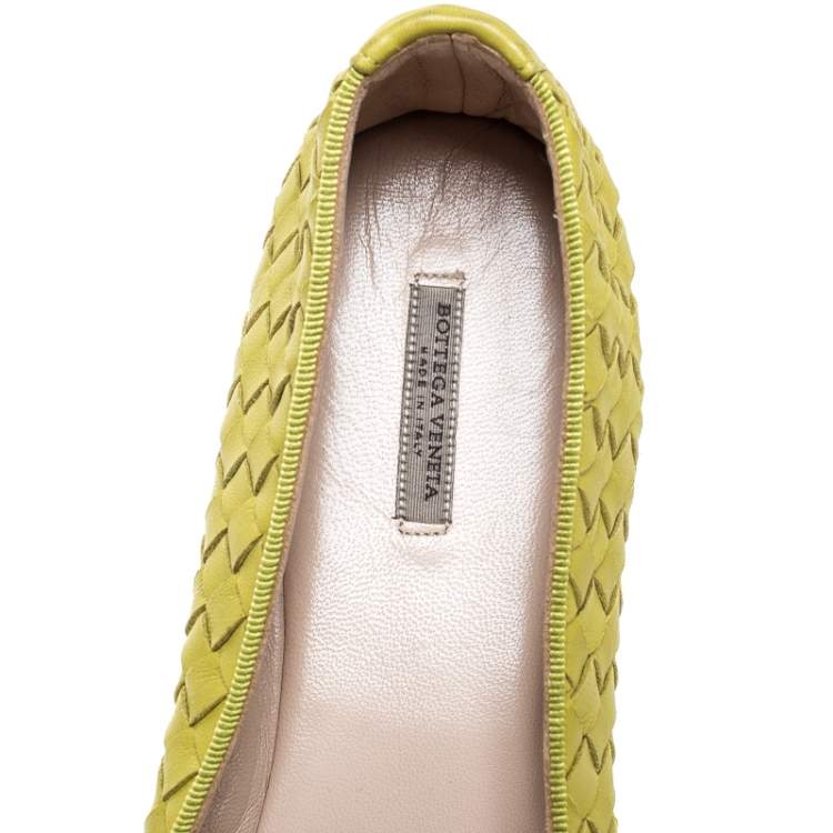 Pre Owned Bottega Veneta Yellow Intrecciato Leather Ballet Flats Size 40
