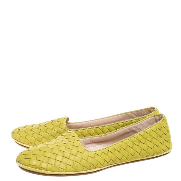 Pre Owned Bottega Veneta Yellow Intrecciato Leather Ballet Flats Size 40