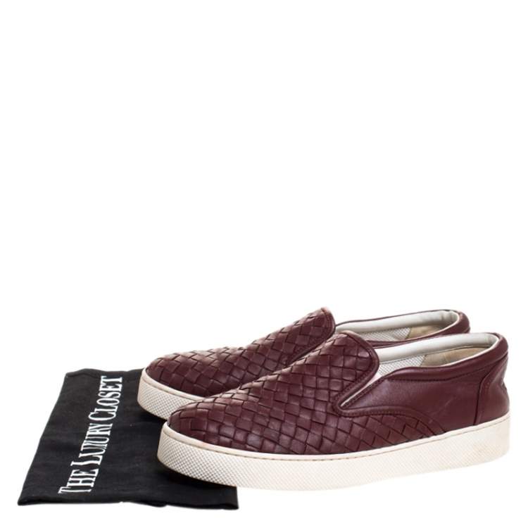 Pre Owned Bottega Veneta Burgundy Intrecciato Leather Dodger Slip On Sneakers Size 38