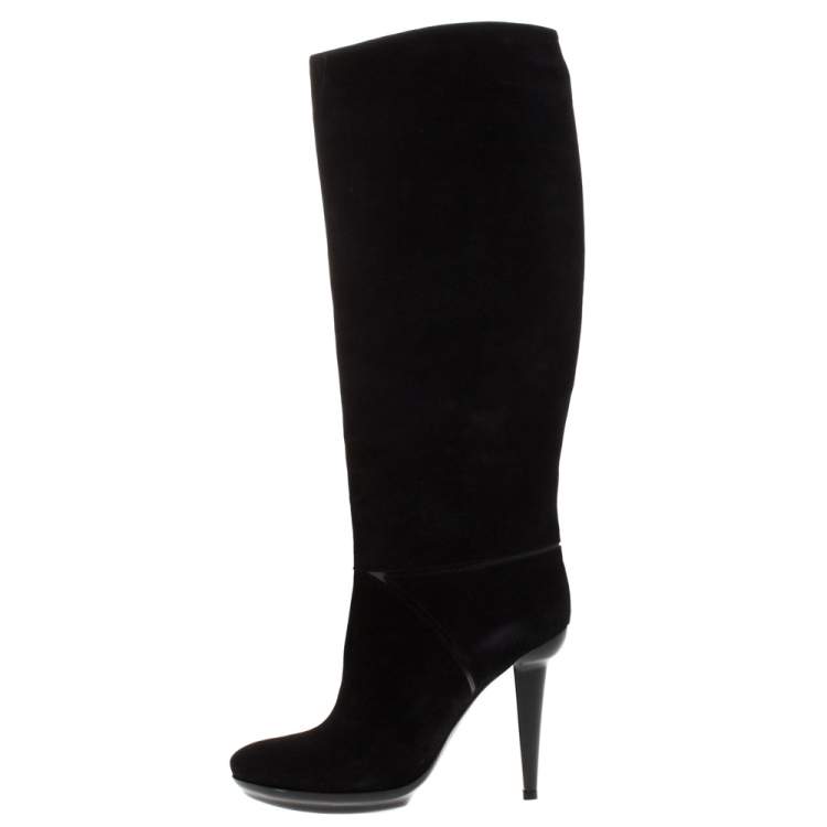 Pre Owned Bottega Veneta Black Suede Knee High Boots Size 40.5