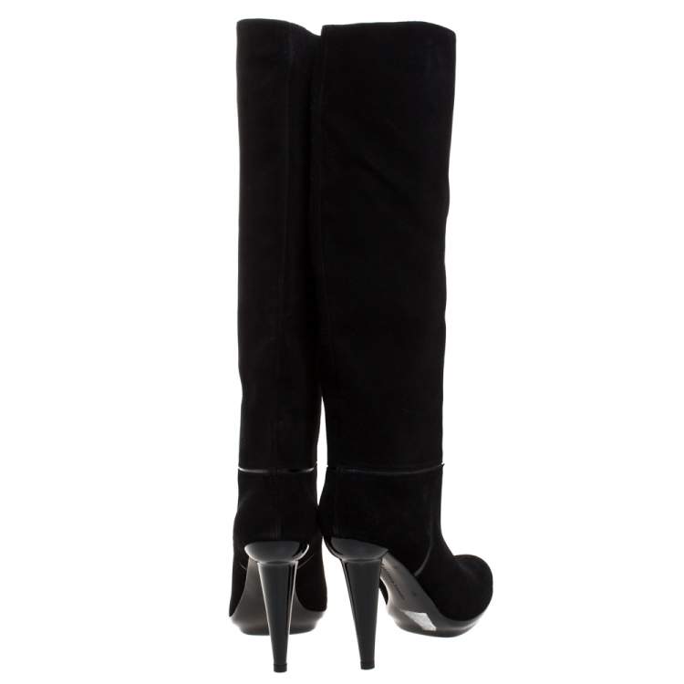Pre Owned Bottega Veneta Black Suede Knee High Boots Size 40.5