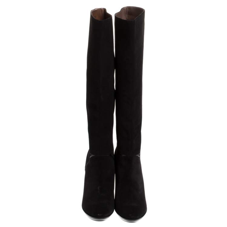 Pre Owned Bottega Veneta Black Suede Knee High Boots Size 40.5