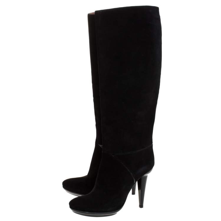 Pre Owned Bottega Veneta Black Suede Knee High Boots Size 40.5