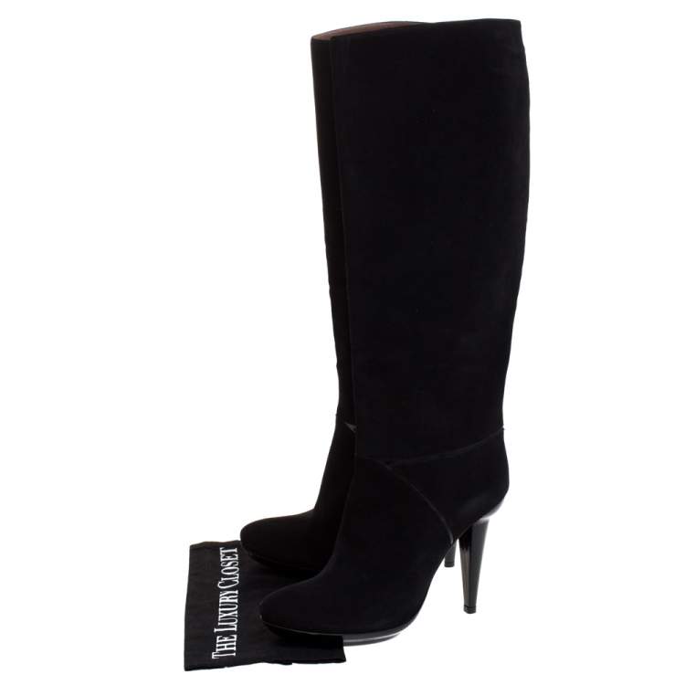 Pre Owned Bottega Veneta Black Suede Knee High Boots Size 40.5