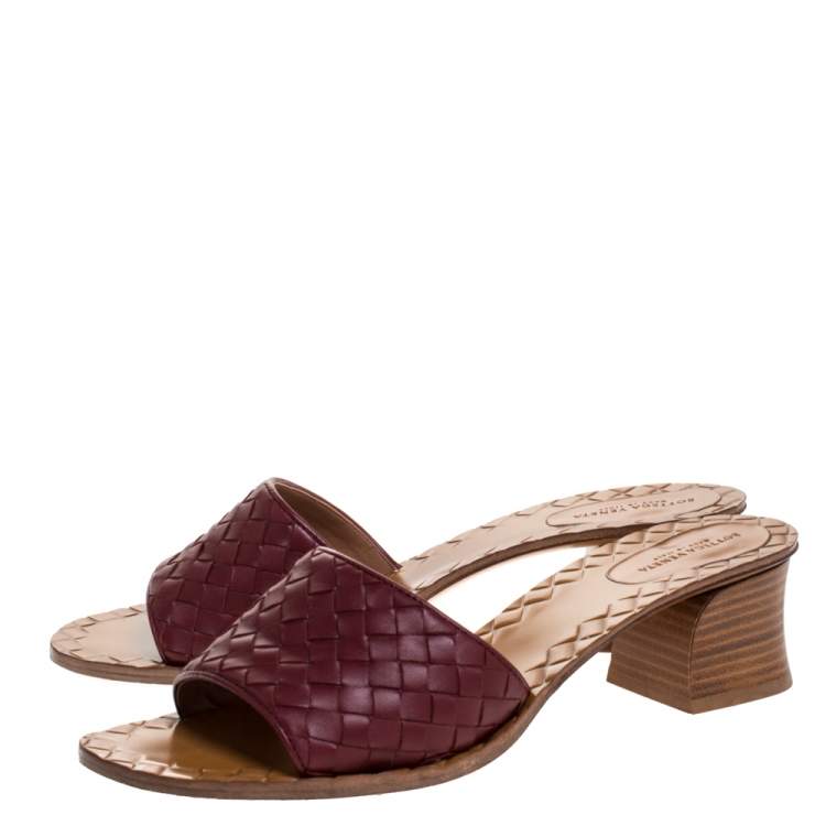 Pre Owned Bottega Veneta Red Intrecciato Leather Ravello Slide Sandals Size 40