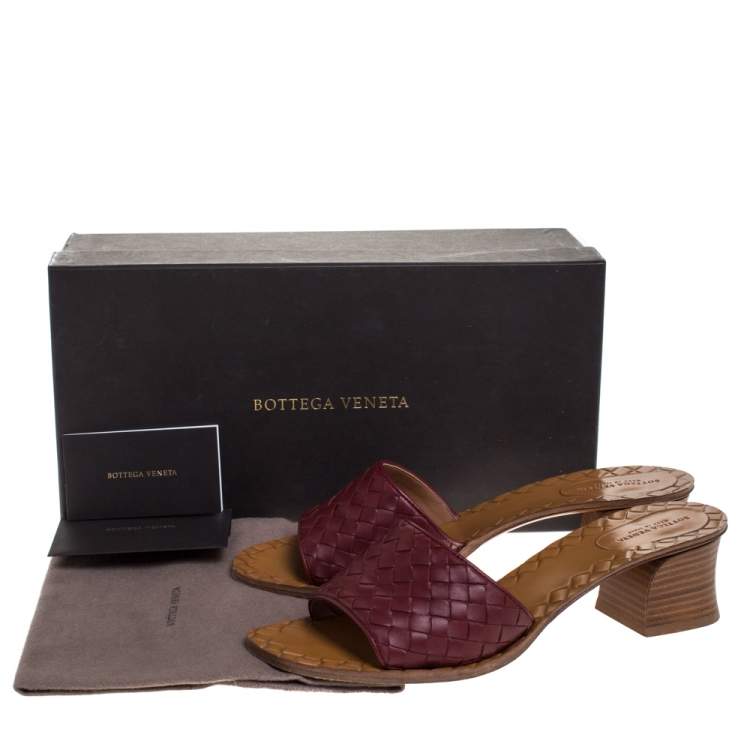 Pre Owned Bottega Veneta Red Intrecciato Leather Ravello Slide Sandals Size 40