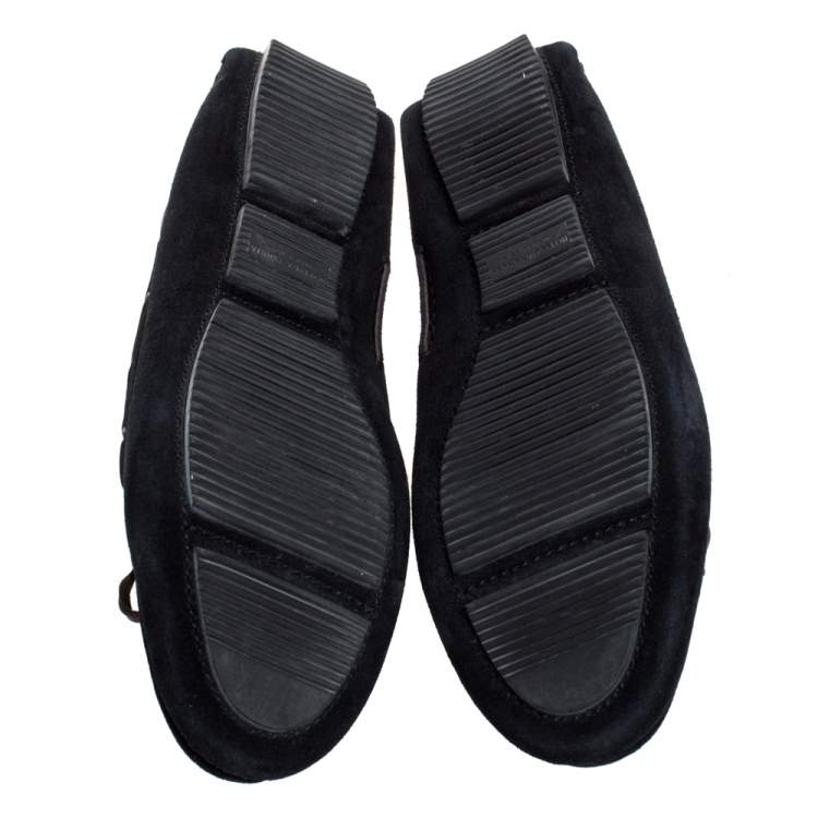 Pre Owned Bottega Veneta Black Intrecciato Suede Bow Slip On Loafers Size 39