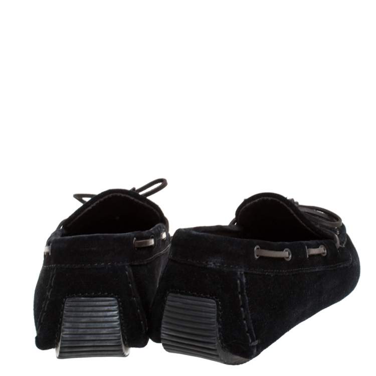 Pre Owned Bottega Veneta Black Intrecciato Suede Bow Slip On Loafers Size 39