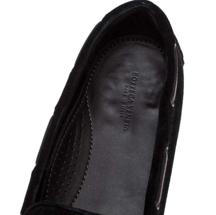 Pre Owned Bottega Veneta Black Intrecciato Suede Bow Slip On Loafers Size 39