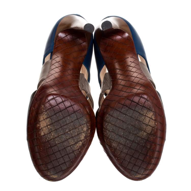 Pre Owned Bottega Veneta Tricolor Leather Open Toe Cut Out Booties Size 39.5