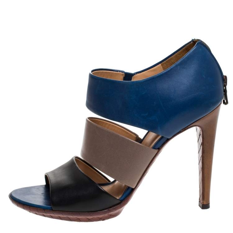 Pre Owned Bottega Veneta Tricolor Leather Open Toe Cut Out Booties Size 39.5