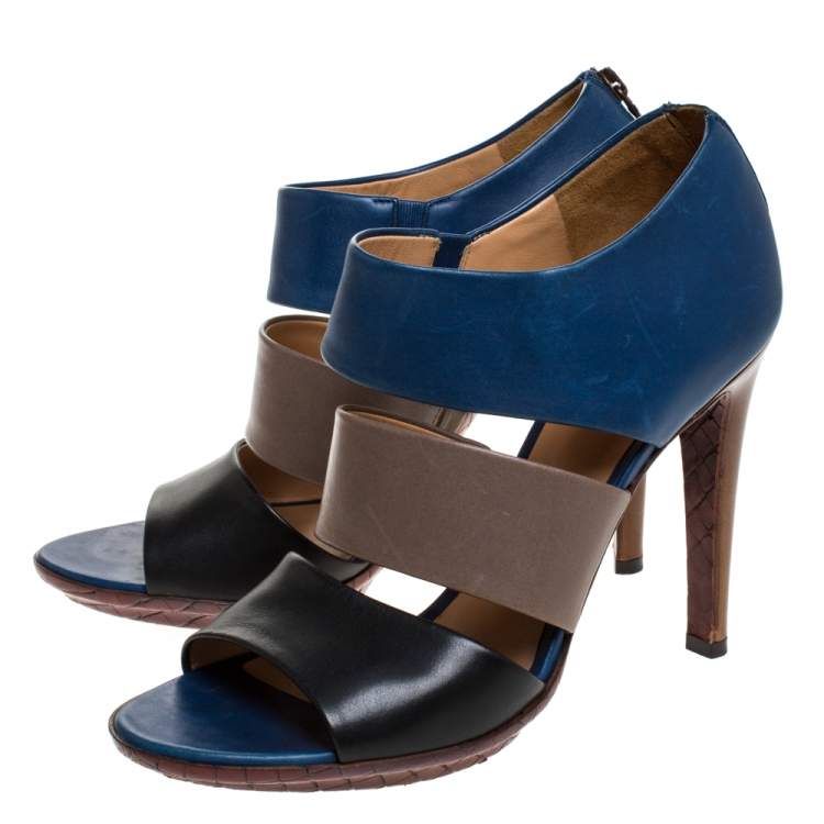 Pre Owned Bottega Veneta Tricolor Leather Open Toe Cut Out Booties Size 39.5