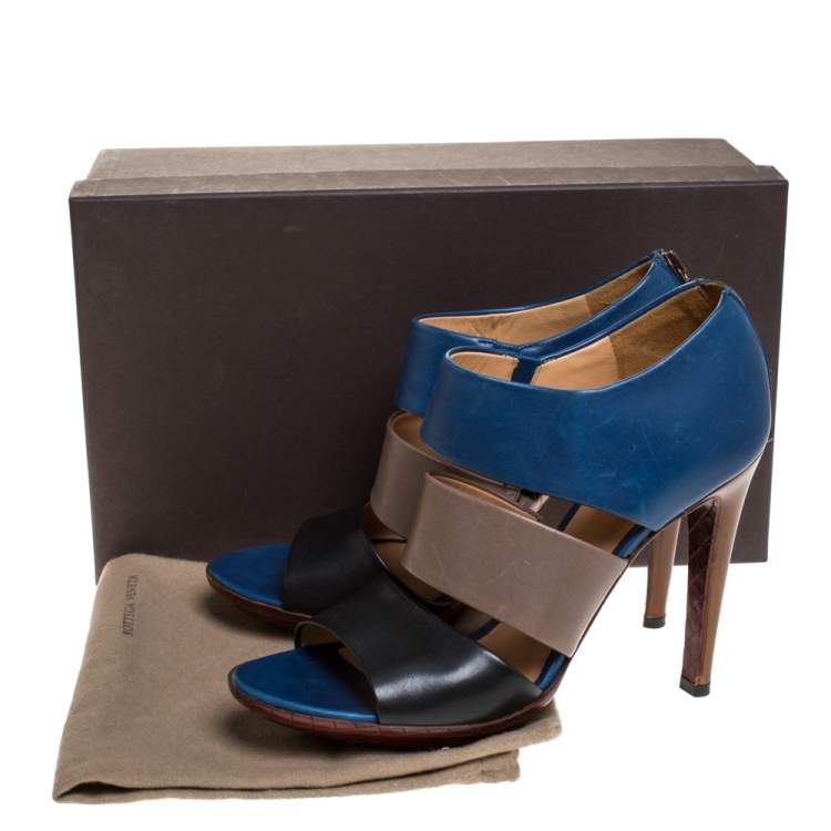 Pre Owned Bottega Veneta Tricolor Leather Open Toe Cut Out Booties Size 39.5
