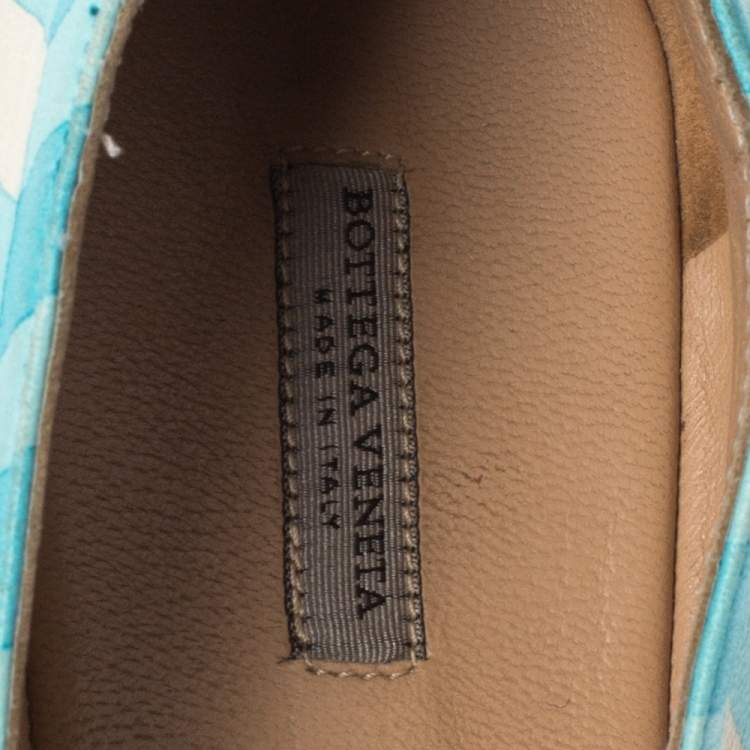 Pre Owned Bottega Veneta Blue/White Printed Leather Ballet Flats Size 41