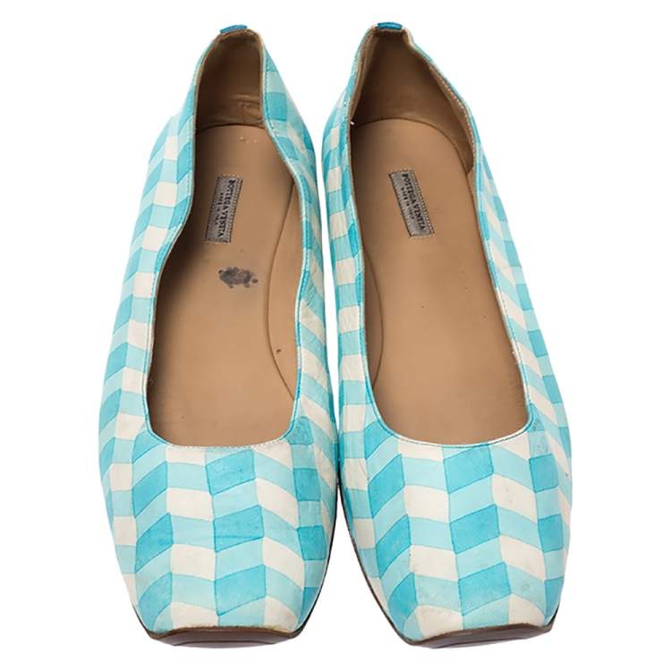 Pre Owned Bottega Veneta Blue/White Printed Leather Ballet Flats Size 41