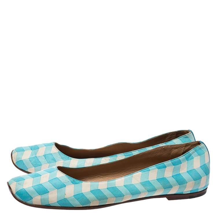 Pre Owned Bottega Veneta Blue/White Printed Leather Ballet Flats Size 41