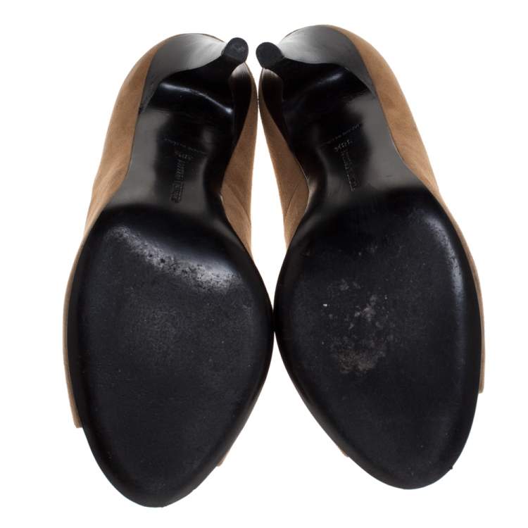 Pre Owned Bottega Veneta Brown Suede Peep Toe Pumps Size 38.5