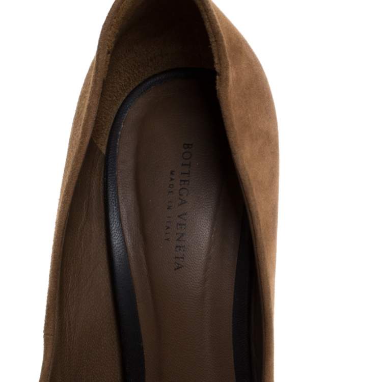 Pre Owned Bottega Veneta Brown Suede Peep Toe Pumps Size 38.5