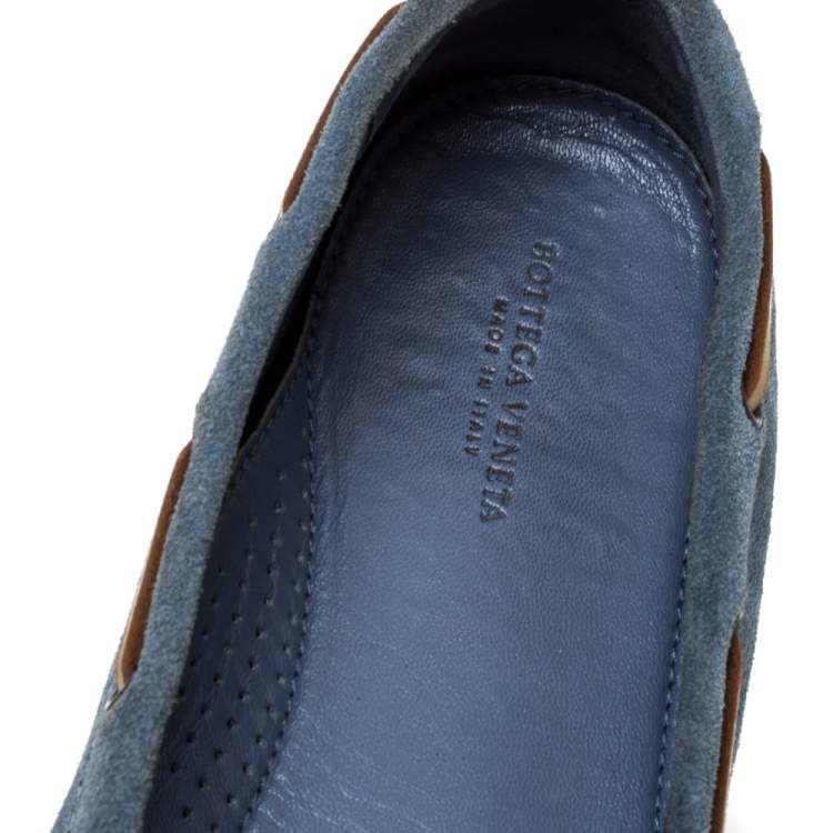 Pre Owned Bottega Veneta Ash Blue/Brown Intrecciato Suede Bow Loafers Size 38