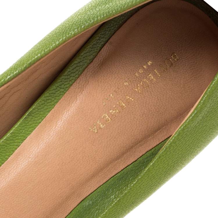 Pre Owned Bottega Veneta Green Leather Peep Toe Platform Pumps Size 38