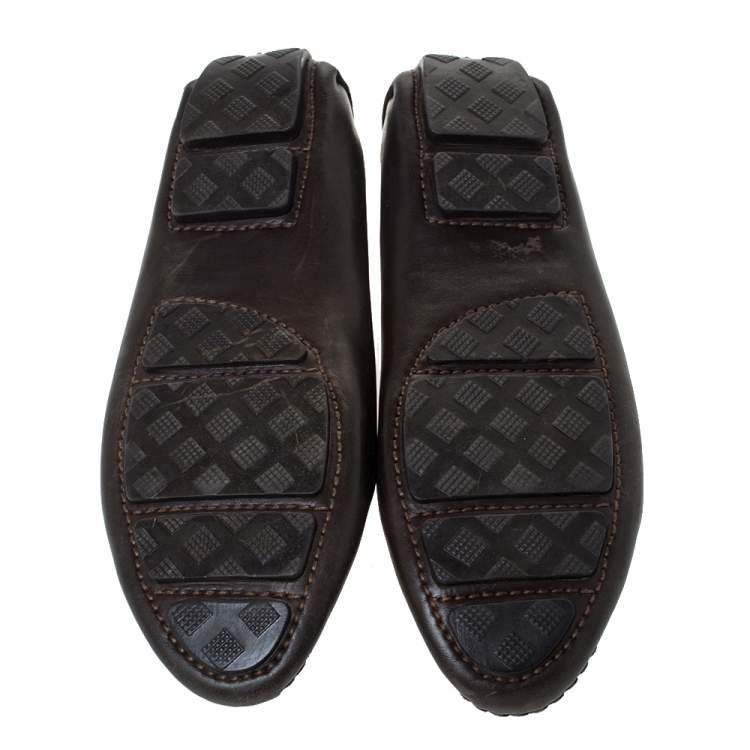 Pre Owned Bottega Veneta Brown Leather Intrecciato Trim Slip On Loafers Size 39