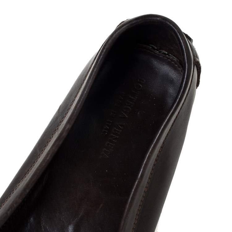Pre Owned Bottega Veneta Brown Leather Intrecciato Trim Slip On Loafers Size 39