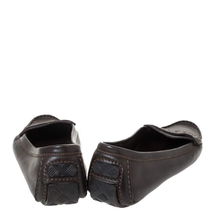 Pre Owned Bottega Veneta Brown Leather Intrecciato Trim Slip On Loafers Size 39