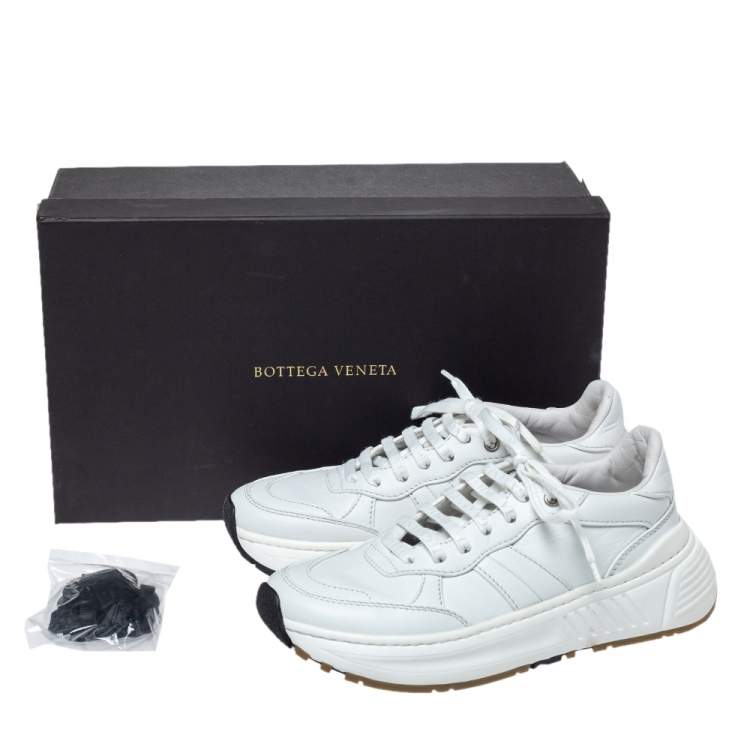 Pre Owned Bottega Veneta White Leather Speedster Sneakers Size 37