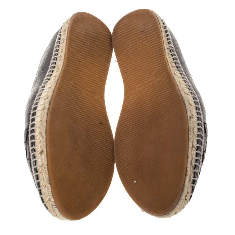 Pre Owned Bottega Veneta Metallic Gunmetal Intrecciato Leather Espadrille Flats Size 38