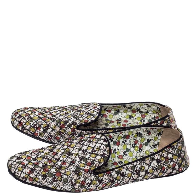 Pre Owned Bottega Veneta Floral Print Fabric Smoking Slippers Size 39