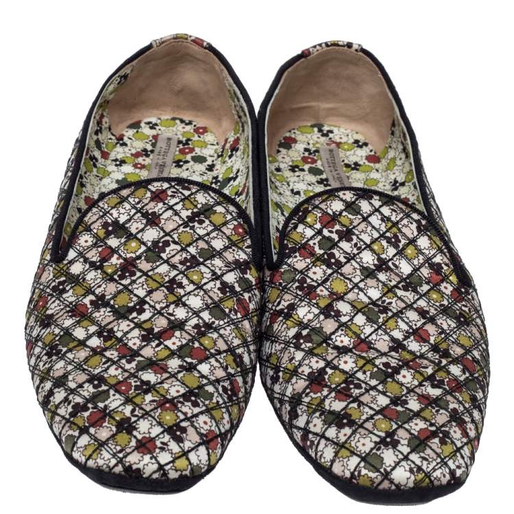 Pre Owned Bottega Veneta Floral Print Fabric Smoking Slippers Size 39