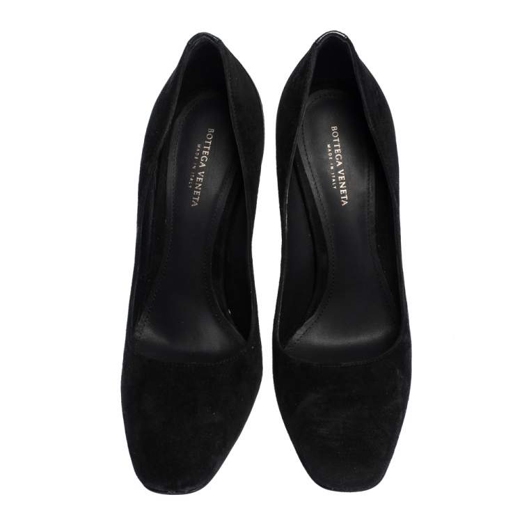 Pre Owned Bottega Veneta Black Suede and Leather Woven Heel Pumps Size 35.5