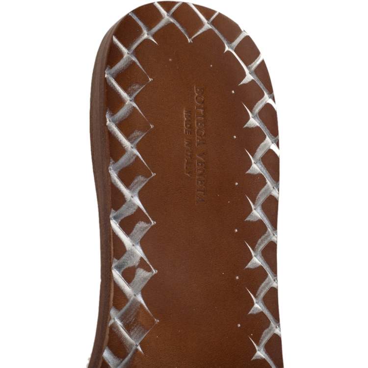 Pre Owned Bottega Veneta Metallic Silver Leather Intrecciato Flat Slides Size 40